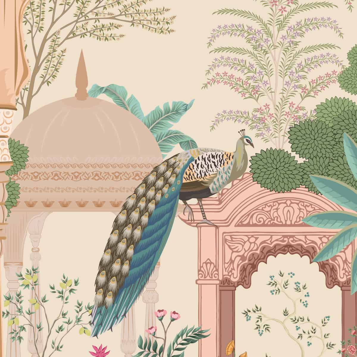 Aangan Indian Theme Wallpaper with Peacocks