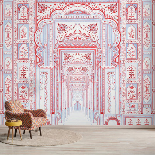 Dilli Darbar, Wallpaper in Suneherii Collection, Red & Blue, Customised