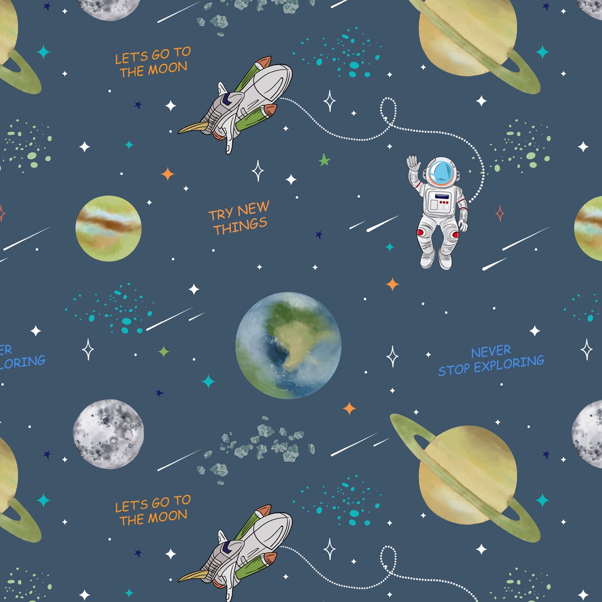 Copy of Planets of Wonder: Stellar Space Wallpaper, Deep Blue