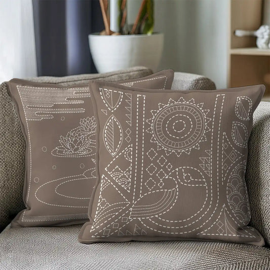 Kantha Stitch Style Cushion Cover, Set of 2 Brown