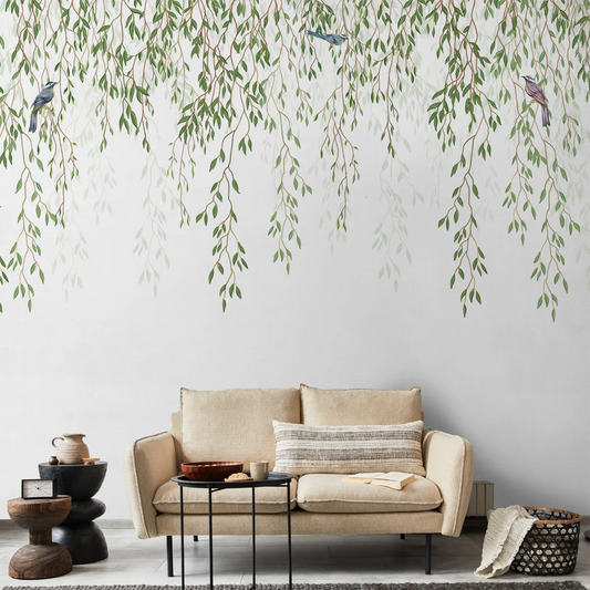 Hanging Botanical Creeper with Birds, Customised Wallpaper