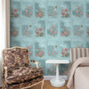 Vatika Vintage Floral Theme Blue Wallpaper