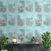 Vatika, Vintage Floral Theme Wallpaper, Blue