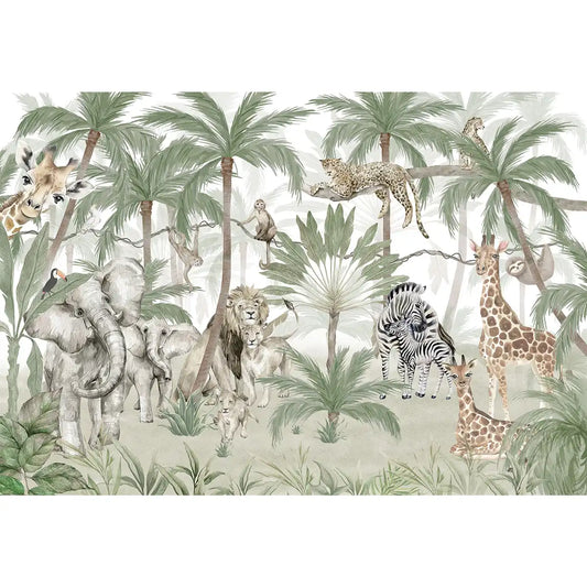 Safari Sojourn Cute Kids Room Wallpaper by lifencolors