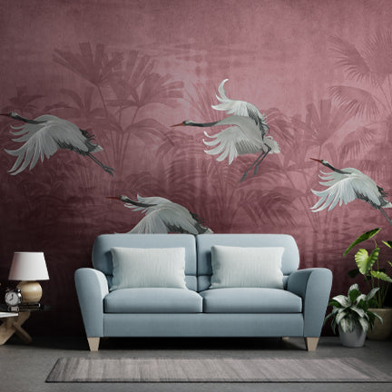 Musafir Beautiful Cranes Maroon Wallpaper