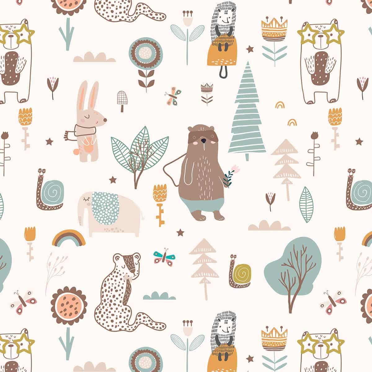 Cuddly Creatures Carousel, Cute Kids Wallpaper Design, Cream