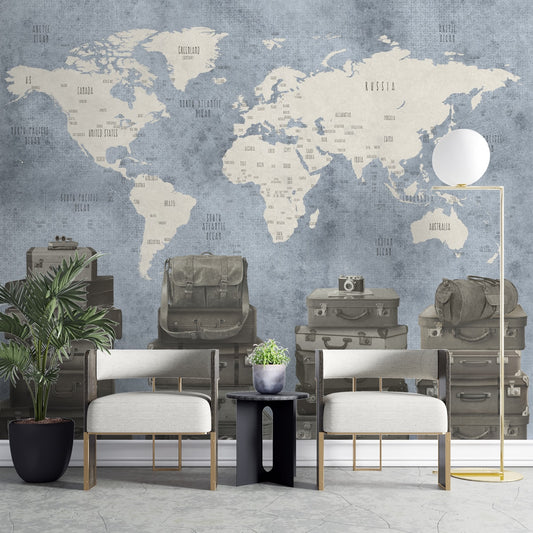 Travel themed World Map Wallpaper by Life n Colors