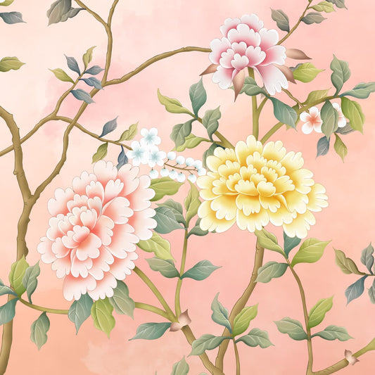 Blossom, Peach Chinoiserie Wallpaper, Customised