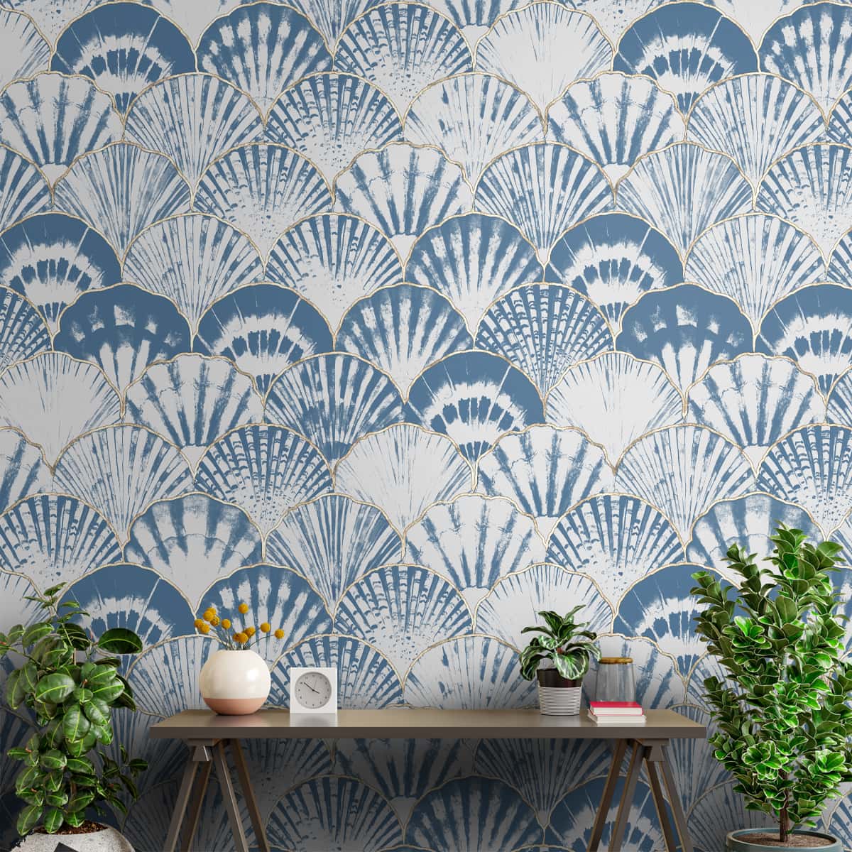 Abstract Batik Print Wallpaper for Walls, Blue