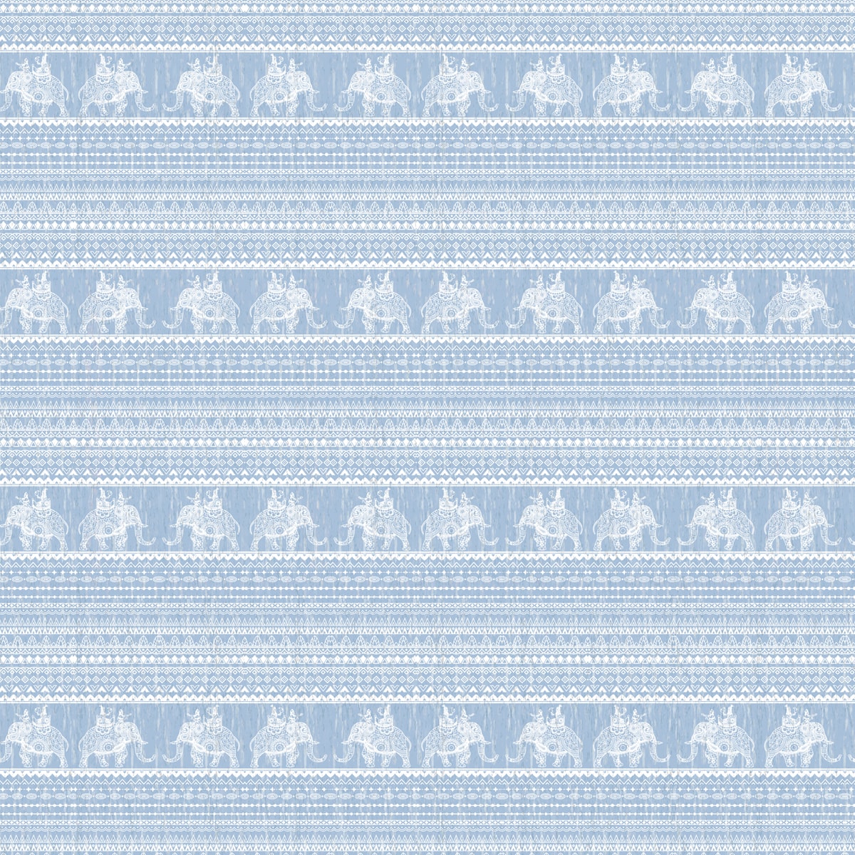 Blue Indian Fabric Look with Elephants Wallpaper