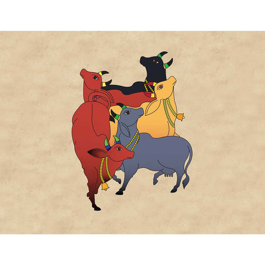 Colourful Cows Pichwai Wallpaper for Rooms, Customised