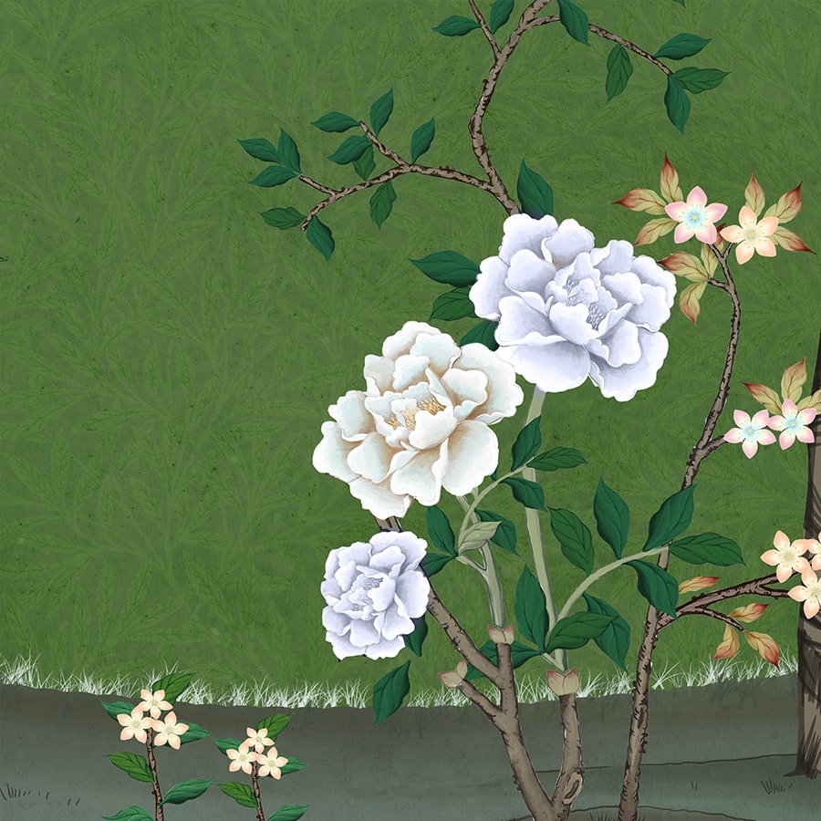 Green Chinoiserie Design Wallpapers for Walls, Customised