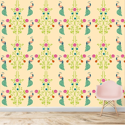 Beautiful Peacock Repeat Pattern Wallpaper