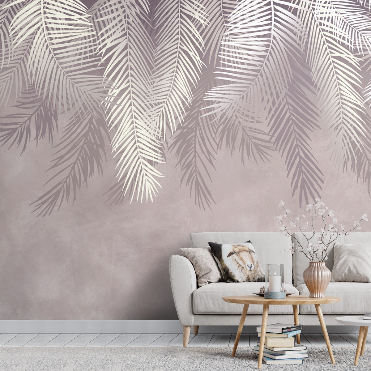 Hanging Tropical Leaves Wallpaper Design