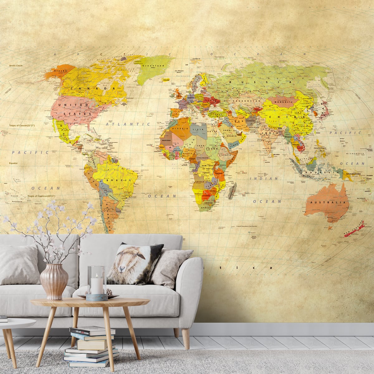 Custom Mural Wallpaper Vintage World Map Wallcovering