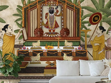 Add a Touch of Spirituality to Your Home with Our Pichwai Wallpaper Featuring Shrinathji