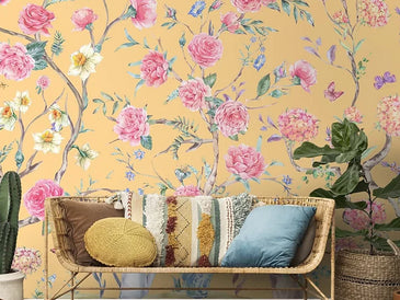 Oriental Yellow Chinoiserie Wallpaper for Walls