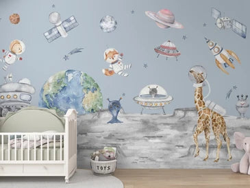 Let's Go on a Moon Walk: A cute space theme wallpaper for your little ones