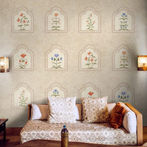 Best Floral Radiance Framed Jharokha Wallpaper for Rooms, Customised