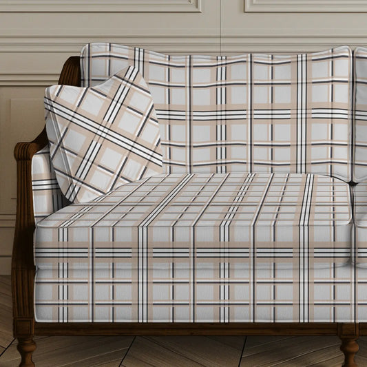 Checks Sofa and Chairs upholstery Fabric White