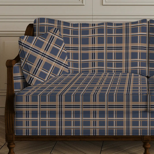 Checks Sofa and Chairs upholstery Fabric Blue
