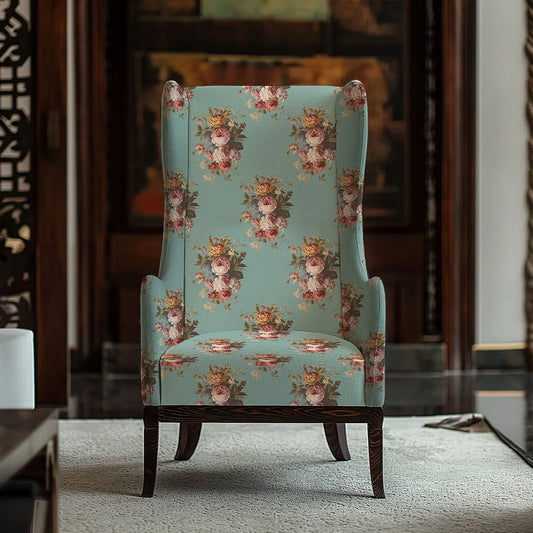 English Floral Sofa and Chairs Upholstery Fabric Teal