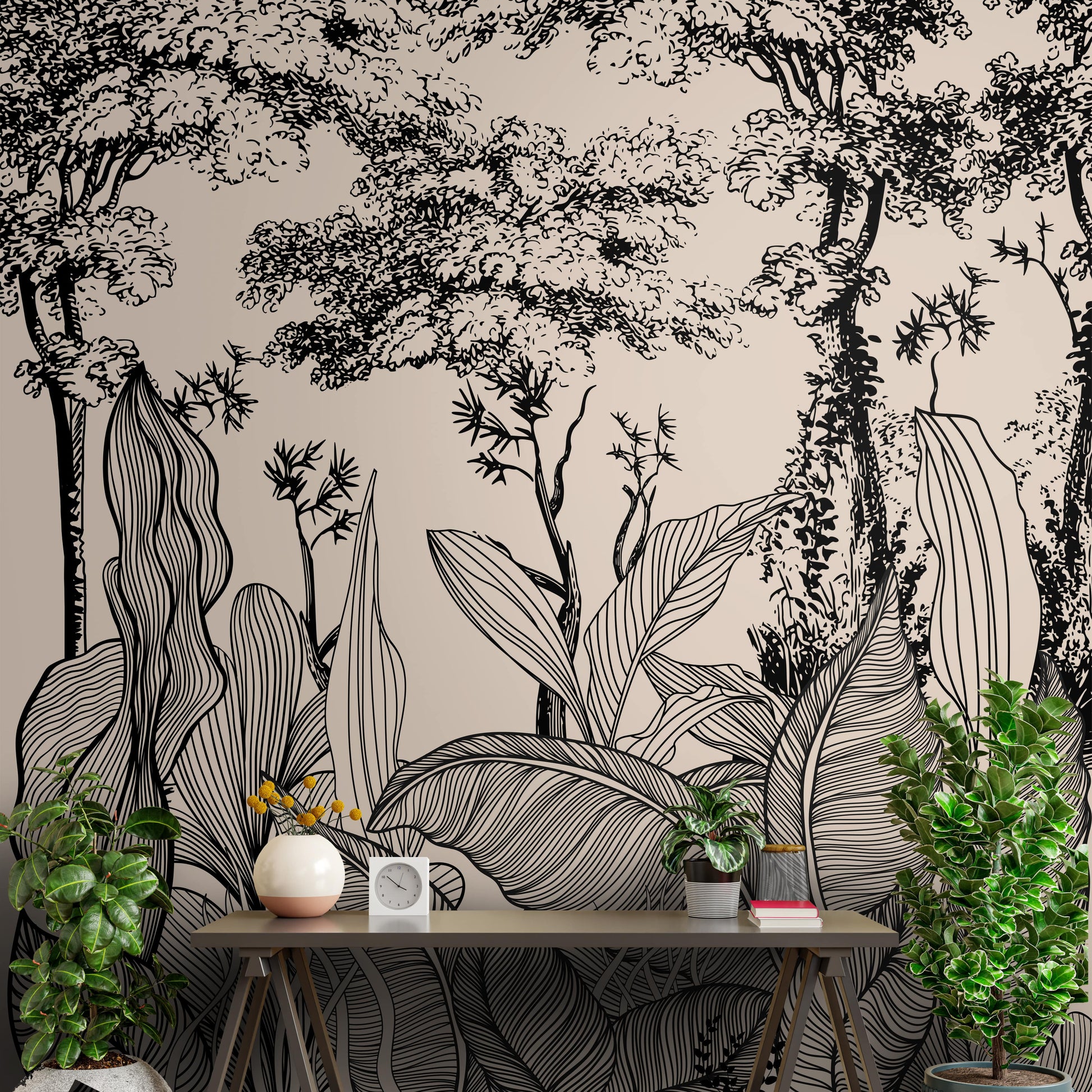 Best Tropical Lineage Jungle Line Art Wallpaper for Rooms