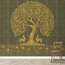 Buy Tree of Life Wallpaper in style of Pichwai Art Form Customised for Rooms Green, golden