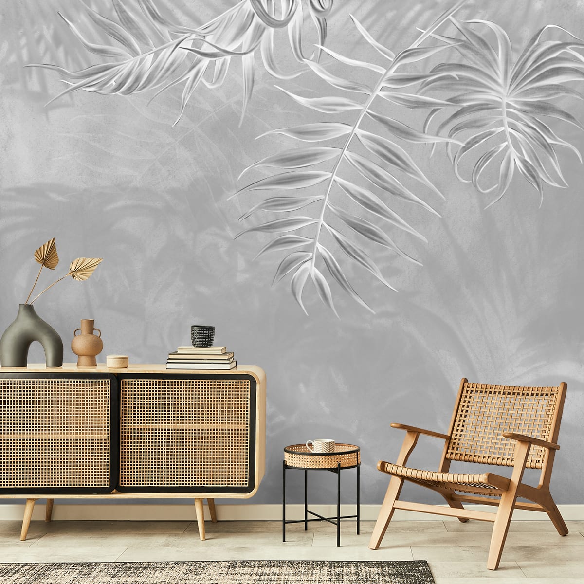 Shop Misty Tropics Grey Tropical Leaf Wallpaper Customised