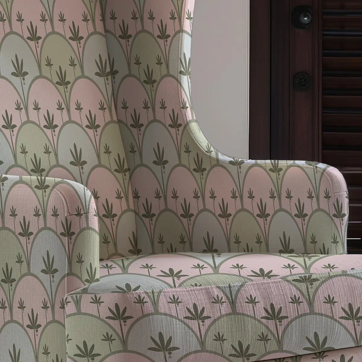 Kanan Indian Sofa and Chairs upholstery Fabric Pink & Green Half circle, geometric, 