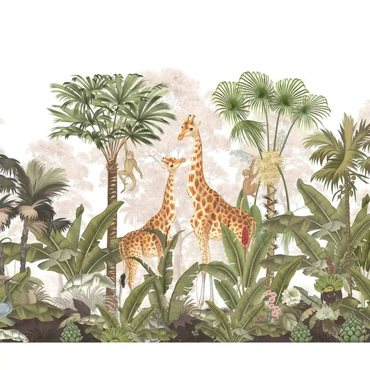 Van, Beautiful Vintage Jungle Theme Kids Wallpaper, Multicolor Customised