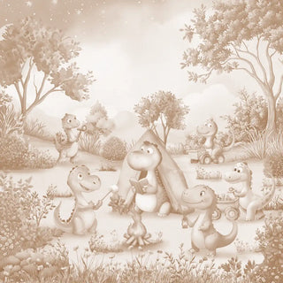 Dino Camp Kids Room Wallpaper Mocha Mist