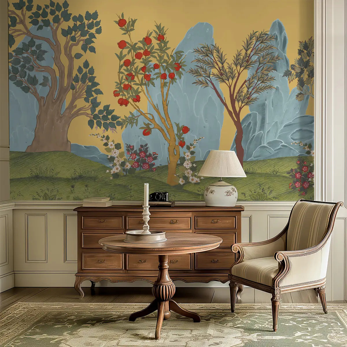 Verdant Valley Wallpaper Designed for Rooms, Deep Yellow