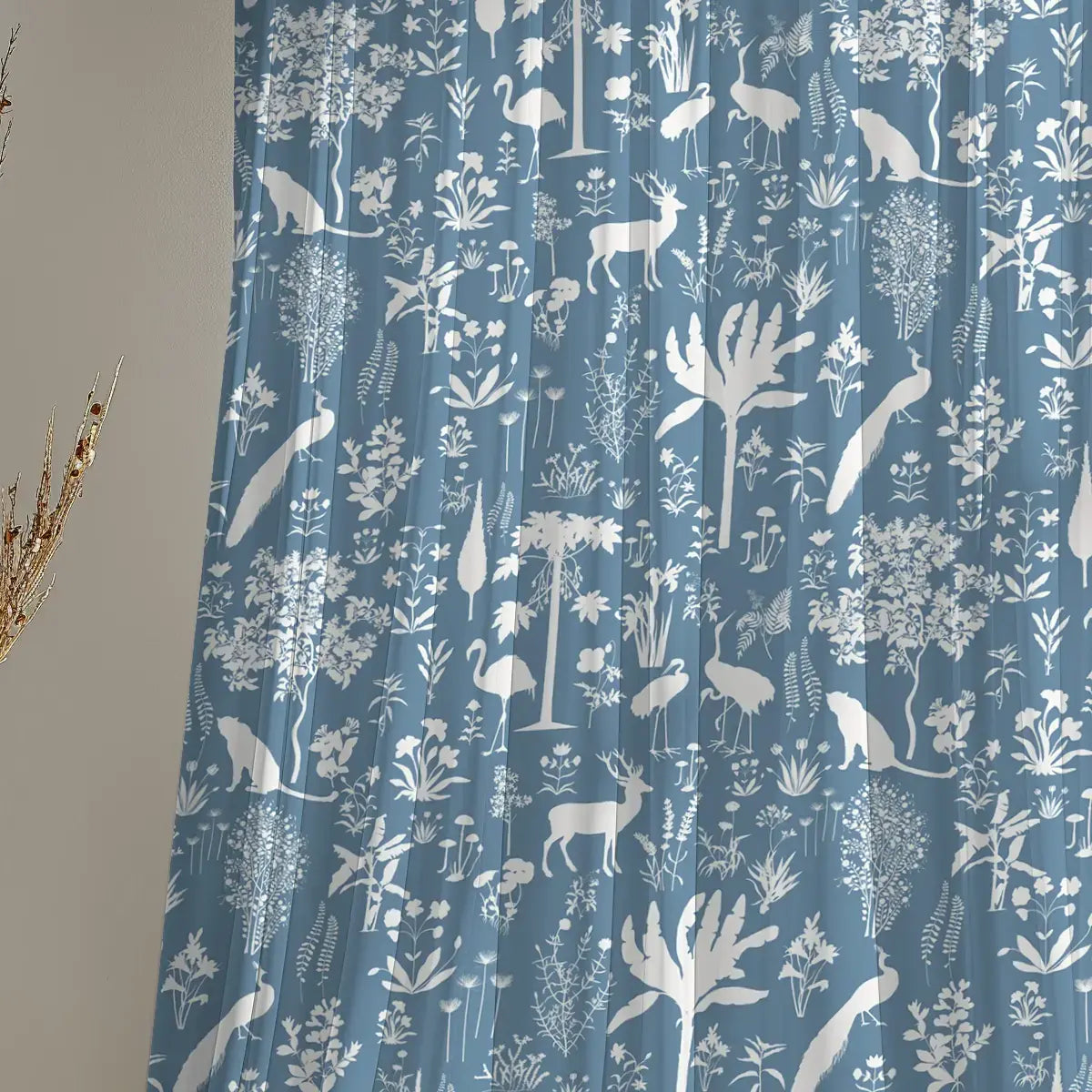 Buy online Flora n Fauna Jungle Pattern Curtain Fabric Blue & White