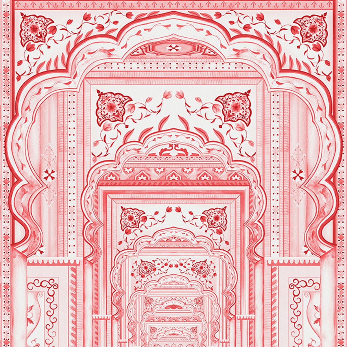 Dilli Darbar, Wallpaper in Suneherii Collection, Crimson Red, Customised
