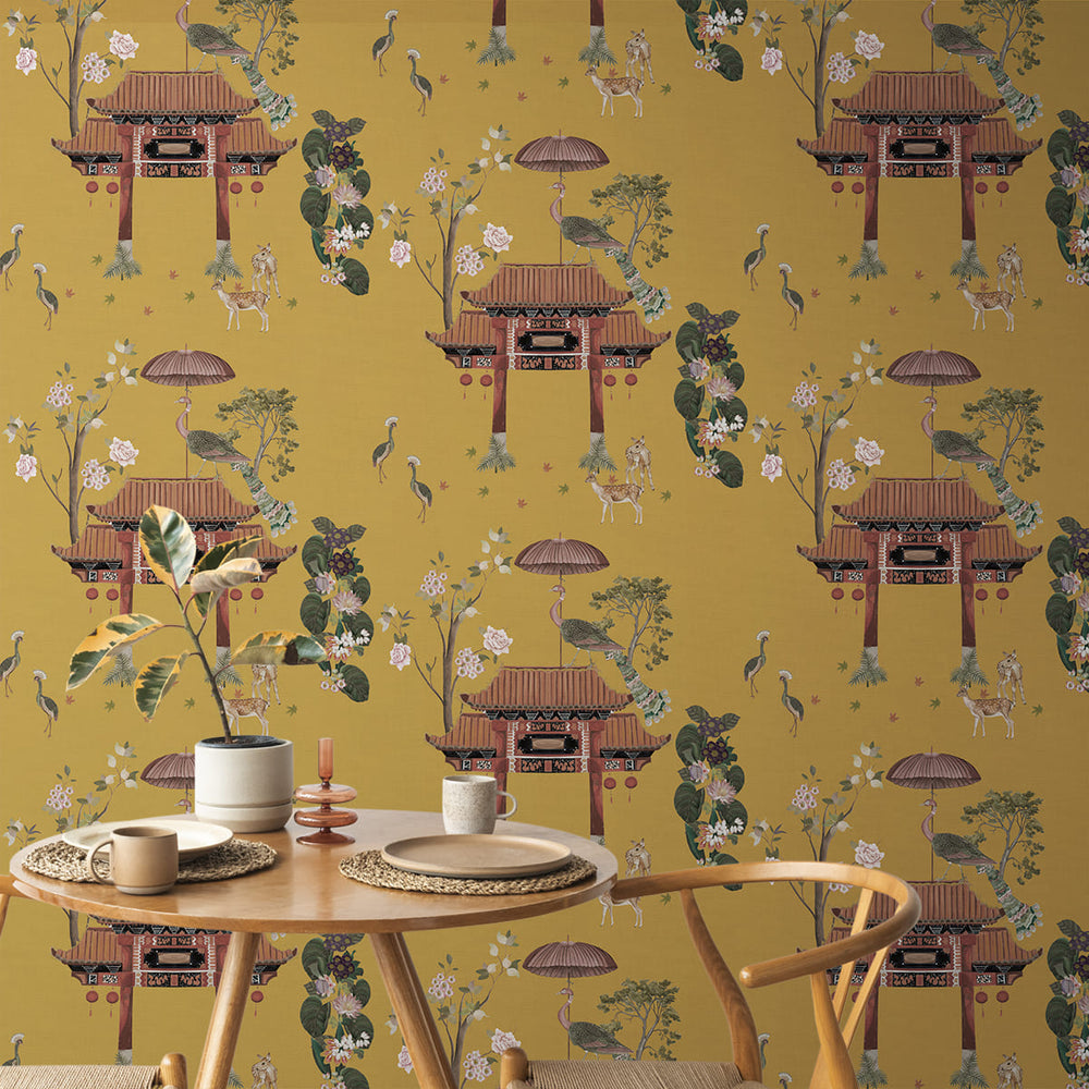 Mayur Yellow Chinoiserie Wallpaper Roll | Life n Colors