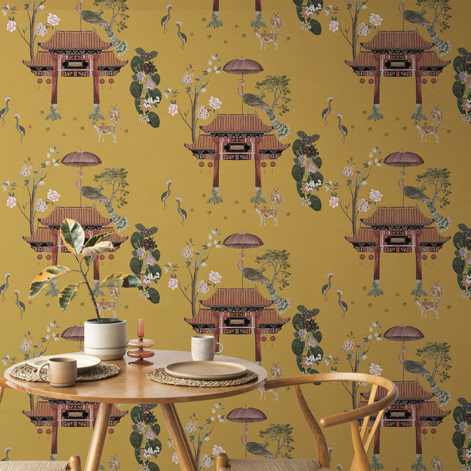 Mayur Yellow Chinoiserie Wallpaper Roll | Life n Colors