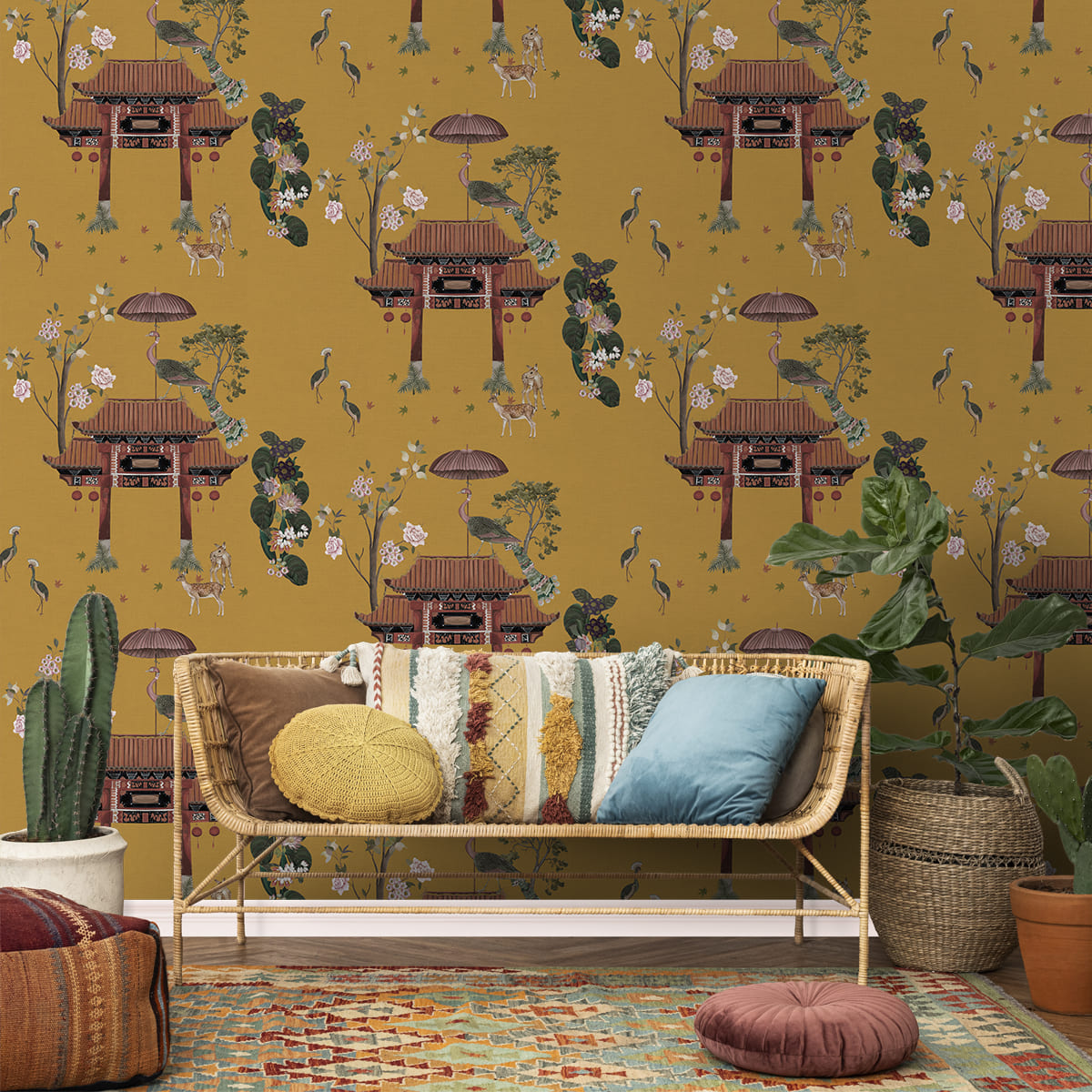 Mayur Exotic Yellow Chinoiserie Wallpaper Roll | Life n Colors