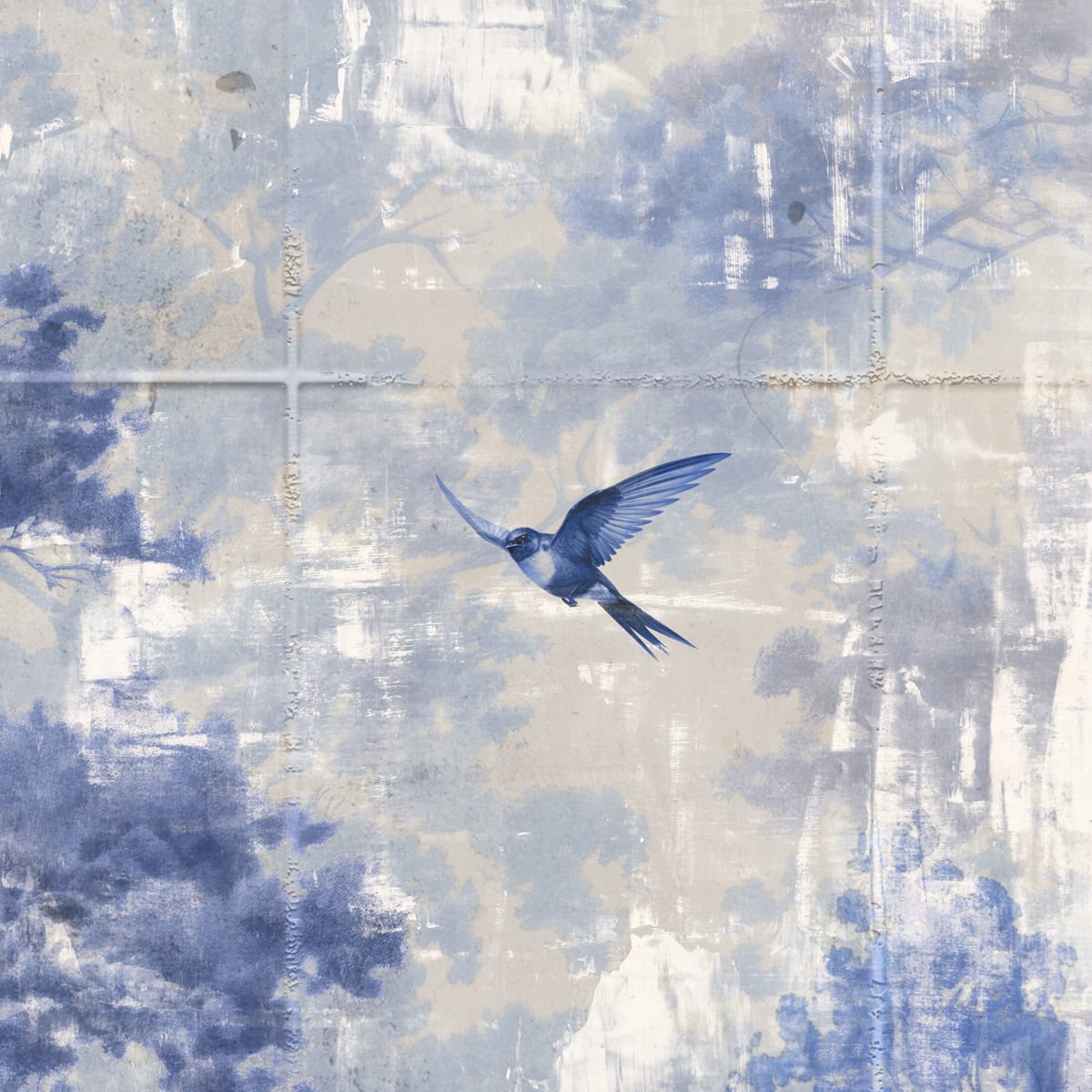 Azure Whispers,  Vintage Bedroom and Living Room Wallpaper