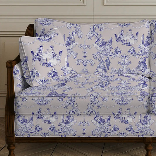 Date Night, Sofa and Chairs Upholstery Fabric Blue Baroque style pattern