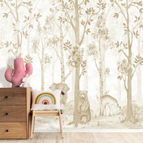 Jungle Tales, Nursery Room Wallpaper, Customised Beige Color