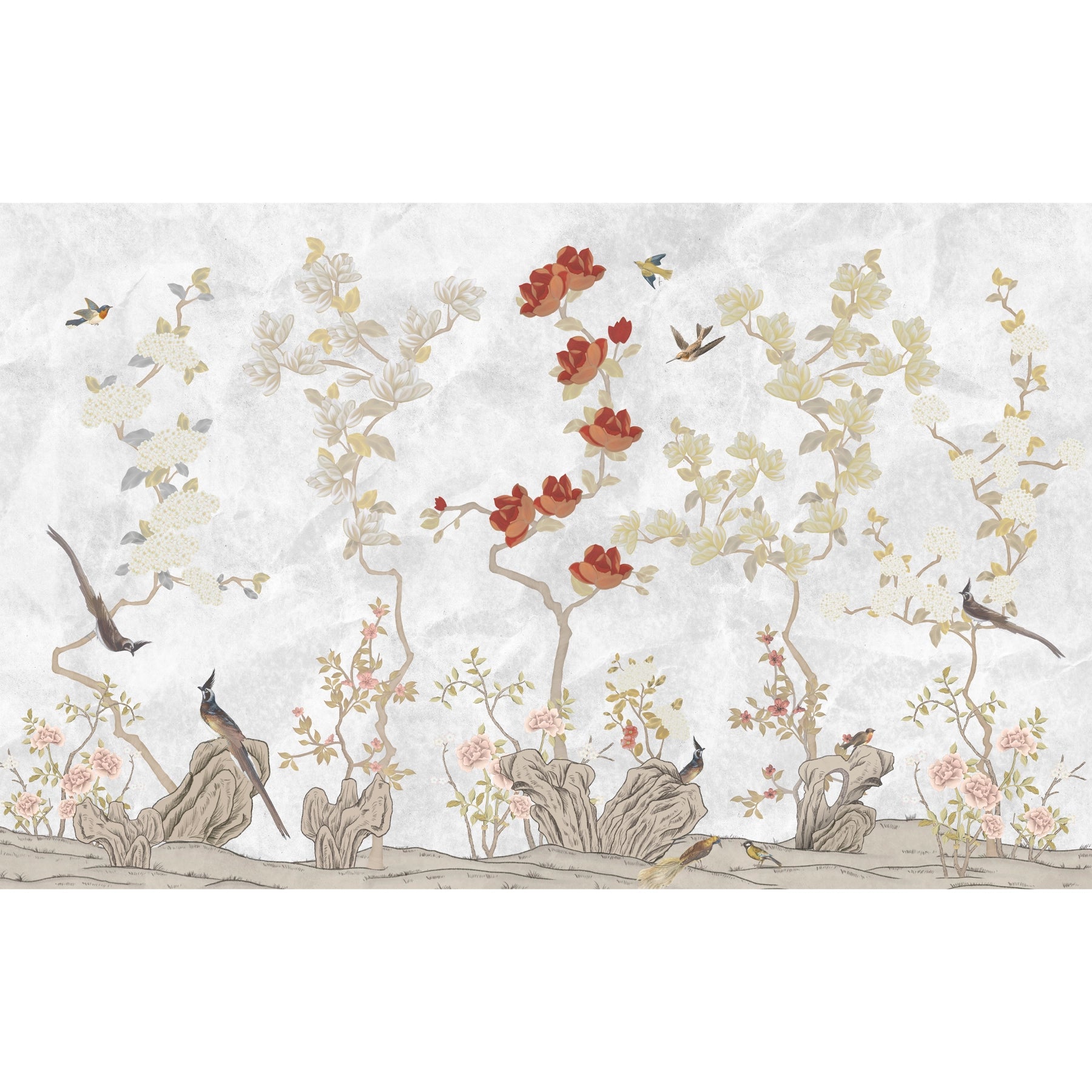 Japanese Garden Wallpaper for Luxury Homes in Silver Color, customised wallpaper