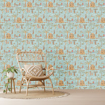 Shop Mithila Indian Sujani Art Wallpaper Teal Blue