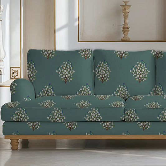 Buy Zardozi Floral Sofa and Chairs Upholstery Fabric in Teal Color
