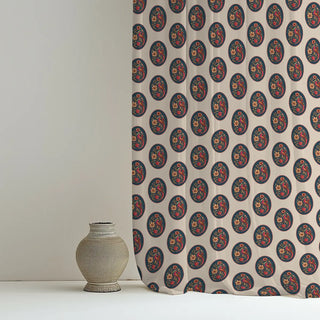 Saundarya Indian Floral Cutrain Fabric Blue & Beige