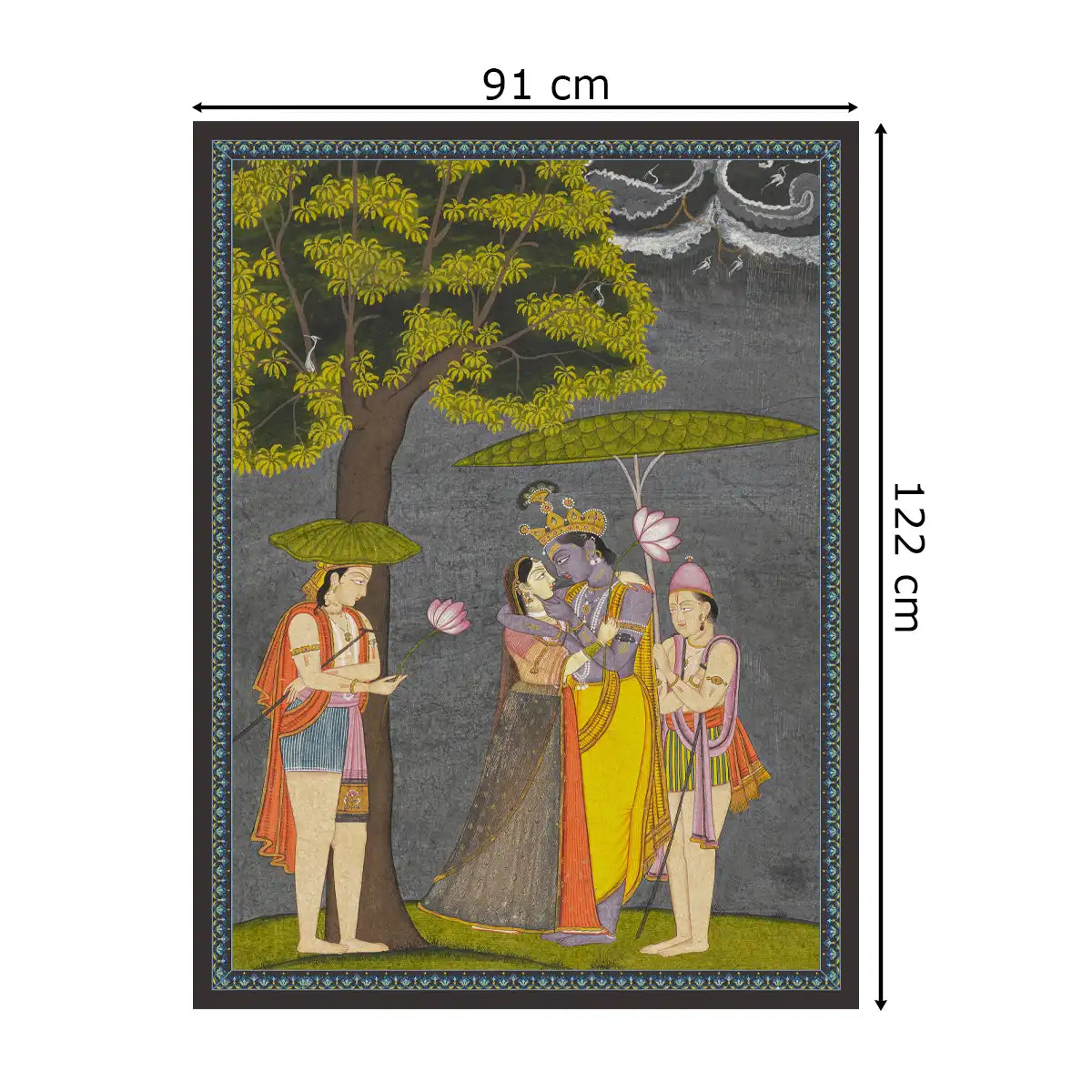 Radha Krishna Vintage Indian Painting Frameless Wall Art Digital Print