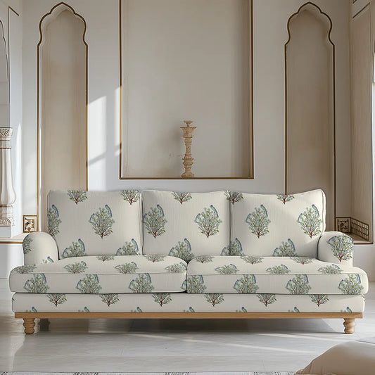 Floral Buti Sofa and Chairs Upholstery Fabric Cream