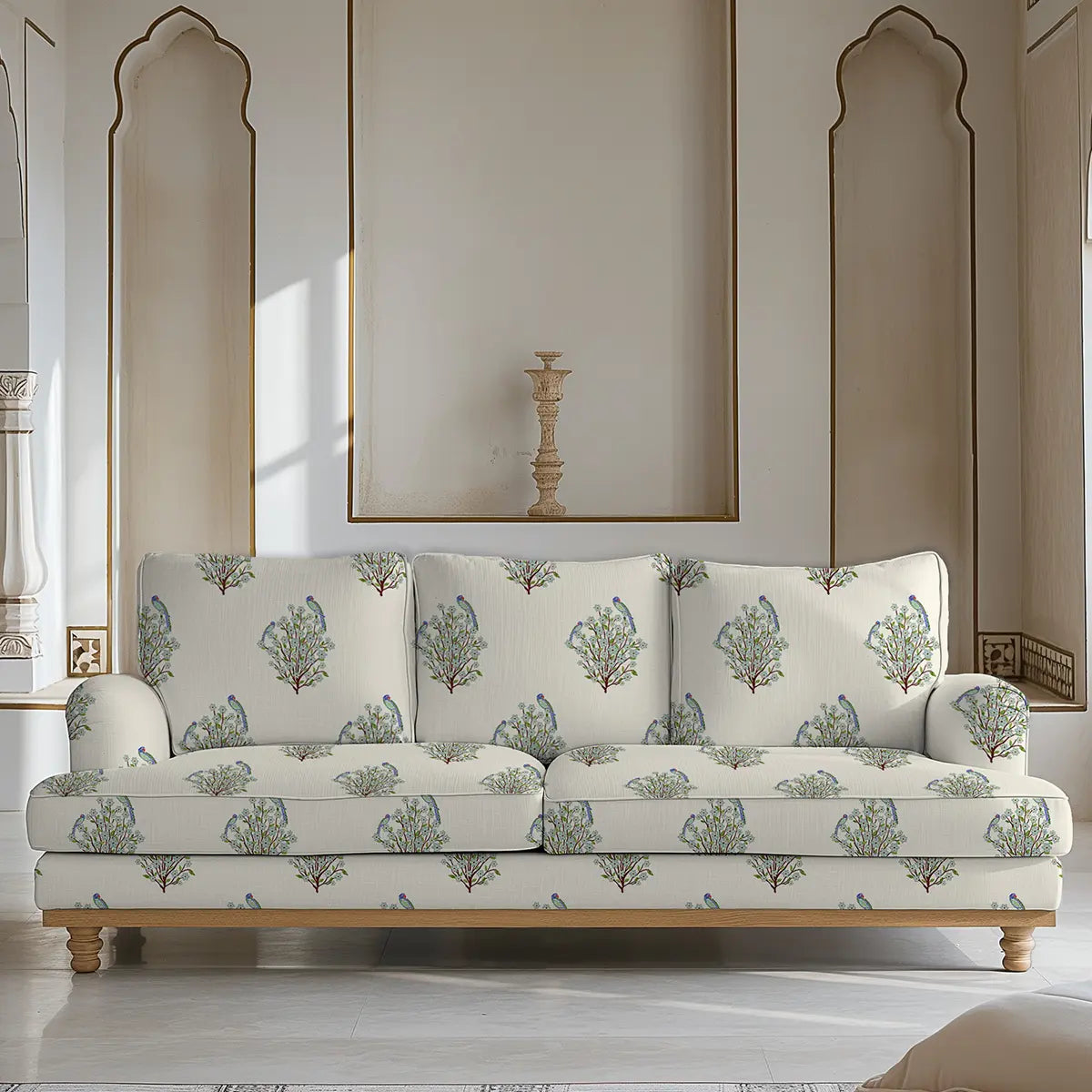 shop now Zardozi Floral Sofa and Chairs Upholstery Fabric in Cream Color Buy Now