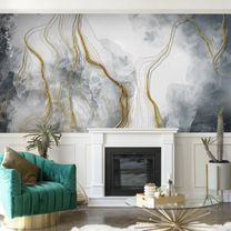 3D Look Grey & Gold Marble Customised Wallpaper