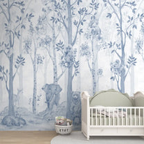 Jungle Tales, Nursery Room Wallpaper, Customised Blue Color